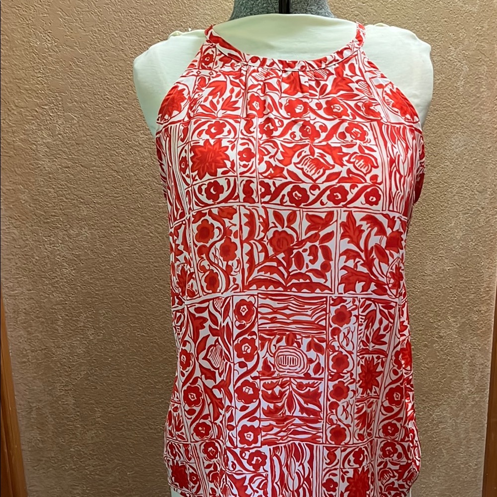 Ann Taylor Graphic Red and White Sleeveless Tank